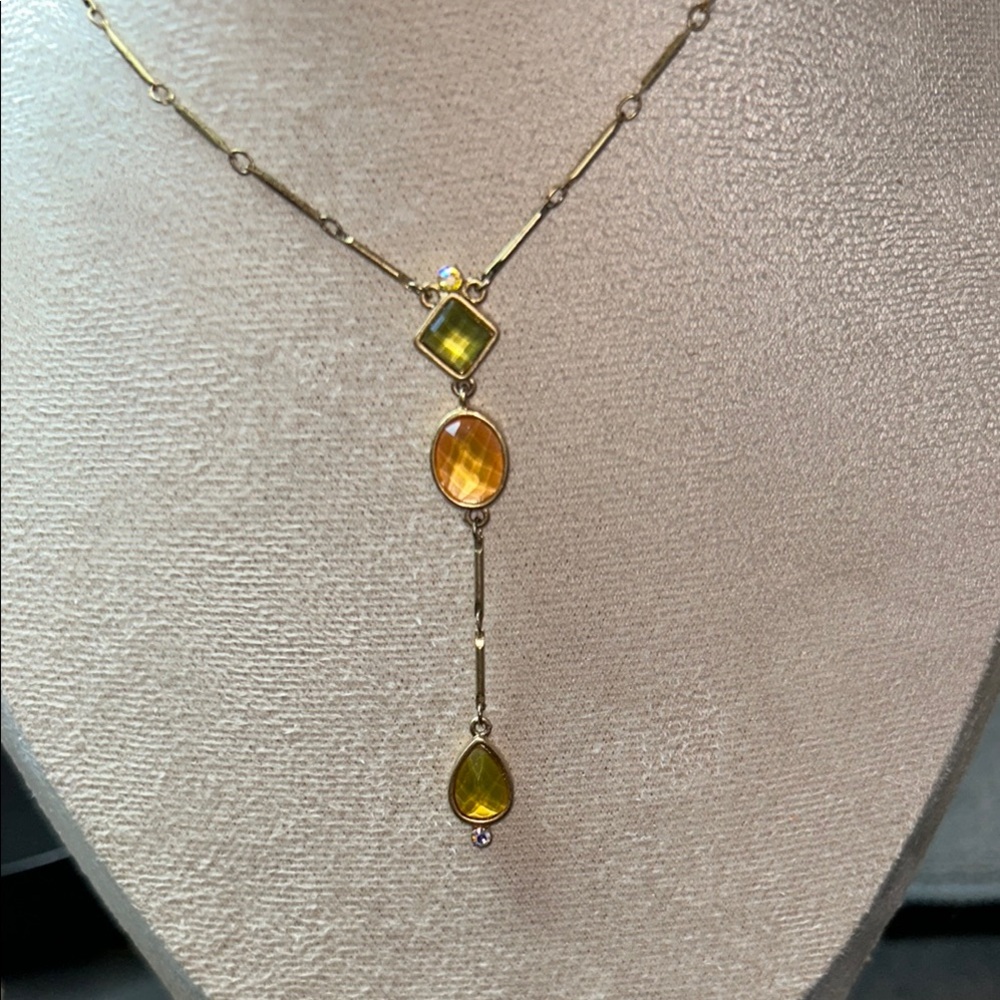 Vintage Anne Klein Elegant Gold Necklace with Green and Orange Accents